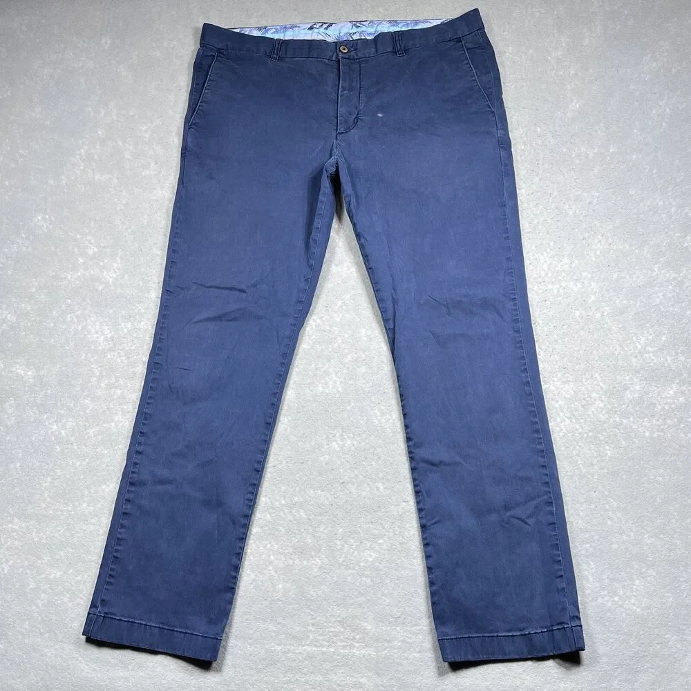 Tommy Bahama Pants Mens SZ 40 Blue Cotton Tencel Stretch Flat Front Chino Pants